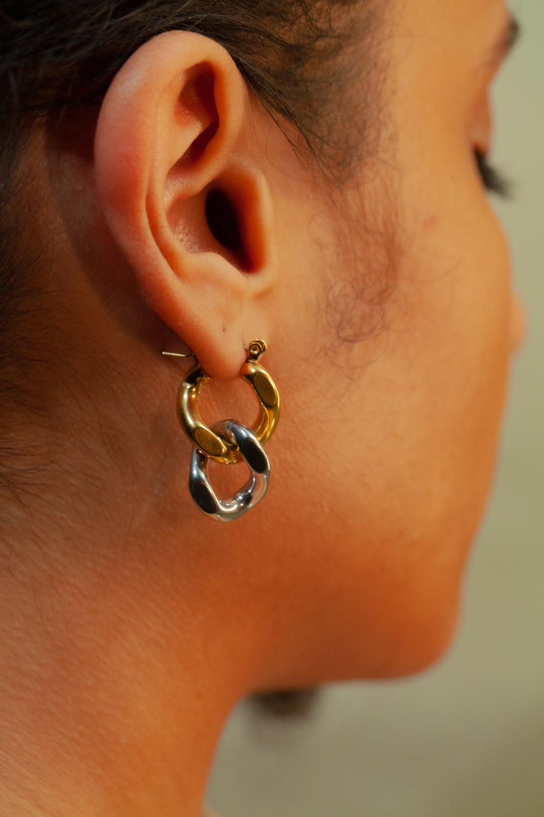 Half Silver Half Gold Earring